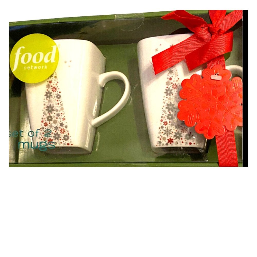 Food Network Christmas Set of 2 Porcelain Coffee Cups Linzer